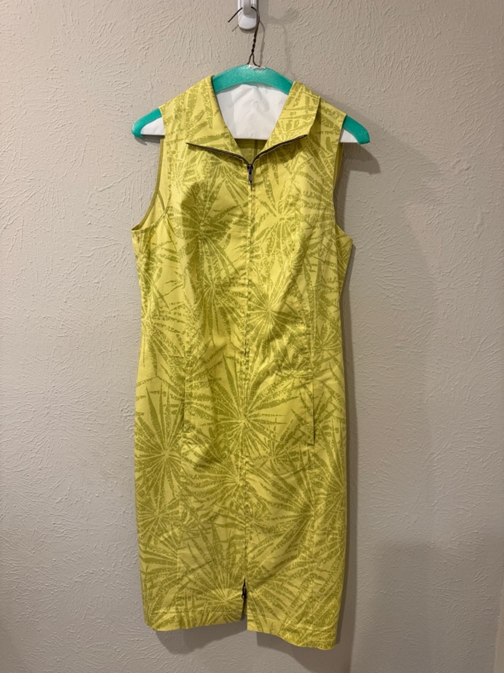 Lafayette 148 New York Sleeveless Lime-Yellow Zip Front Midi Dress